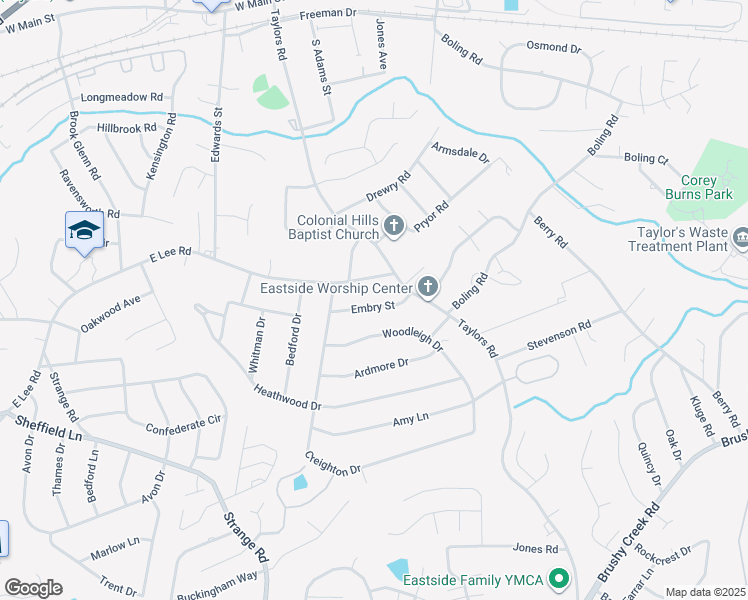 map of restaurants, bars, coffee shops, grocery stores, and more near 9 Embry Street in Taylors