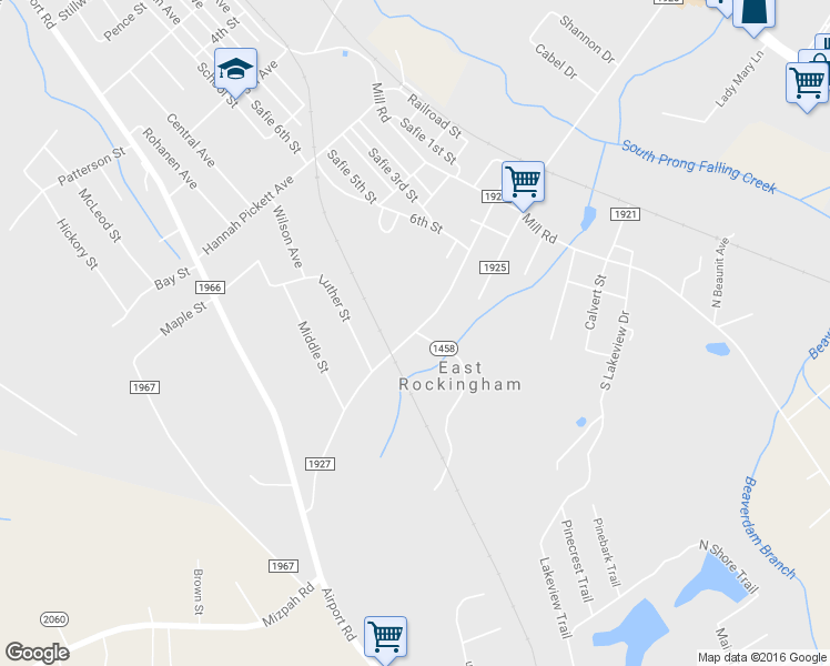 map of restaurants, bars, coffee shops, grocery stores, and more near 198 State Road 1927 in Rockingham
