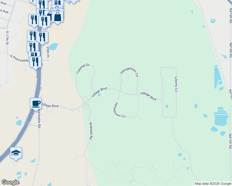 map of restaurants, bars, coffee shops, grocery stores, and more near 708 Village Boulevard in McAlester