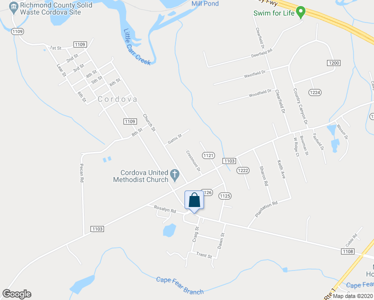 map of restaurants, bars, coffee shops, grocery stores, and more near 206 Crestmont Drive in Rockingham