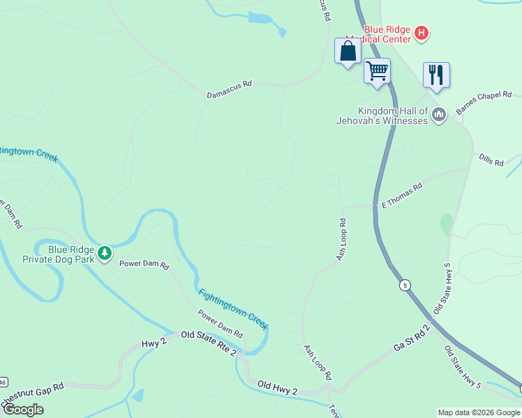 map of restaurants, bars, coffee shops, grocery stores, and more near 346 Cardinal Lane in Blue Ridge