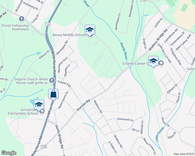 map of restaurants, bars, coffee shops, grocery stores, and more near 208 Summergrass Drive in Greenville