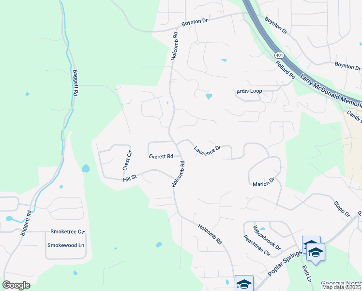 map of restaurants, bars, coffee shops, grocery stores, and more near 34 Lawrence Drive in Ringgold