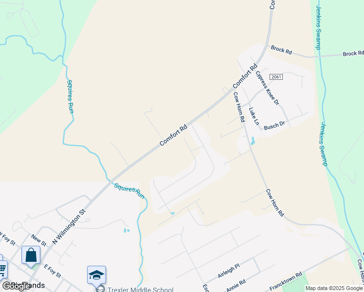 map of restaurants, bars, coffee shops, grocery stores, and more near 203 Pembury Way in Richlands