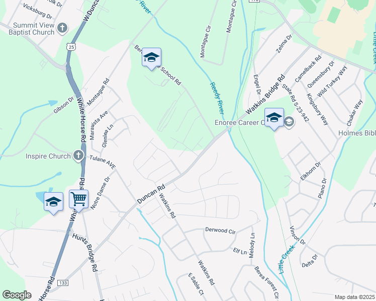 map of restaurants, bars, coffee shops, grocery stores, and more near 902 Leyburn Lane in Greenville