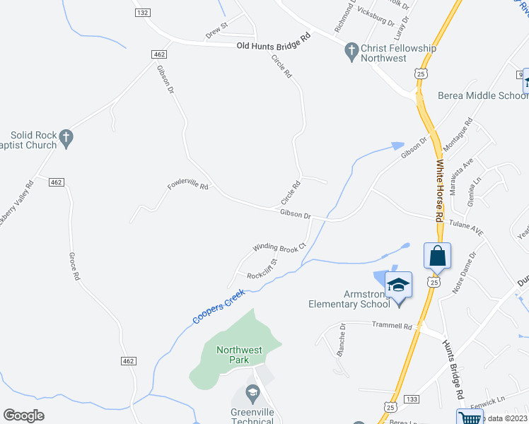 map of restaurants, bars, coffee shops, grocery stores, and more near 301 Gibson Drive in Greenville