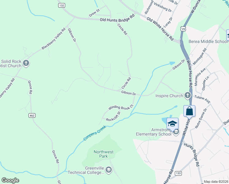 map of restaurants, bars, coffee shops, grocery stores, and more near 301 Gibson Drive in Greenville