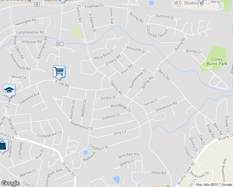 map of restaurants, bars, coffee shops, grocery stores, and more near 19 Embry Street in Taylors