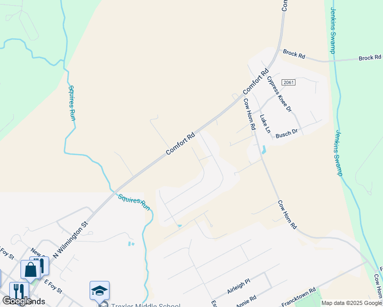 map of restaurants, bars, coffee shops, grocery stores, and more near 203 Pembury Way in Richlands