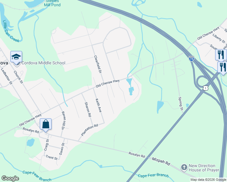 map of restaurants, bars, coffee shops, grocery stores, and more near 119 Bowman Street in Rockingham