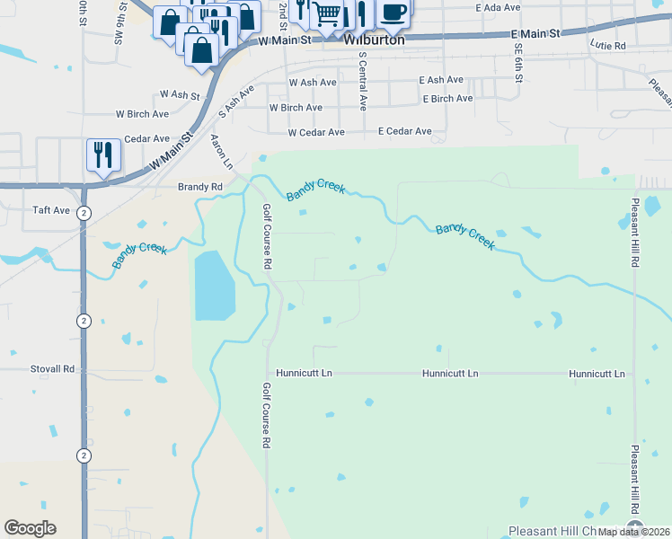 map of restaurants, bars, coffee shops, grocery stores, and more near 715 Dill Road in Wilburton