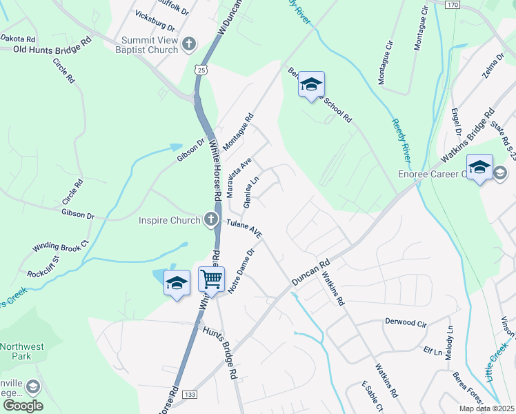 map of restaurants, bars, coffee shops, grocery stores, and more near 608 Bywater Place in Greenville