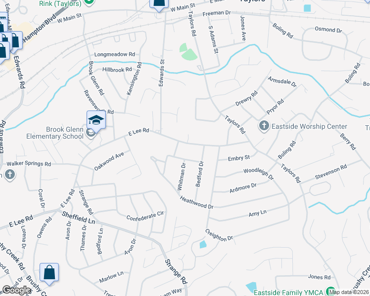 map of restaurants, bars, coffee shops, grocery stores, and more near 2400 East Lee Road in Taylors