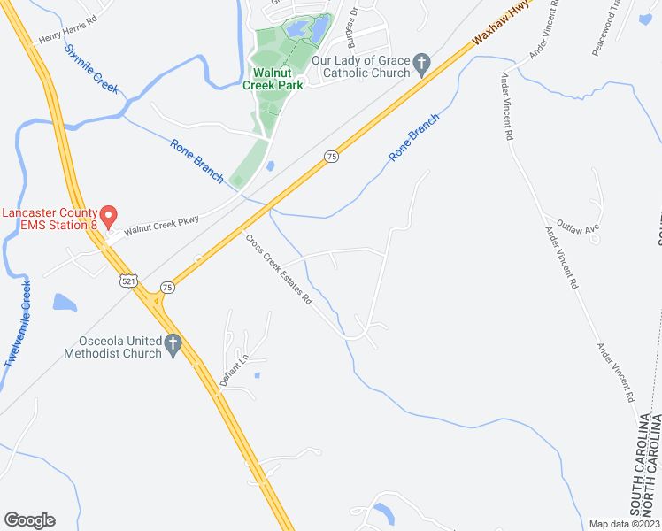 map of restaurants, bars, coffee shops, grocery stores, and more near 6830 Cross Creek Estates Road in Lancaster