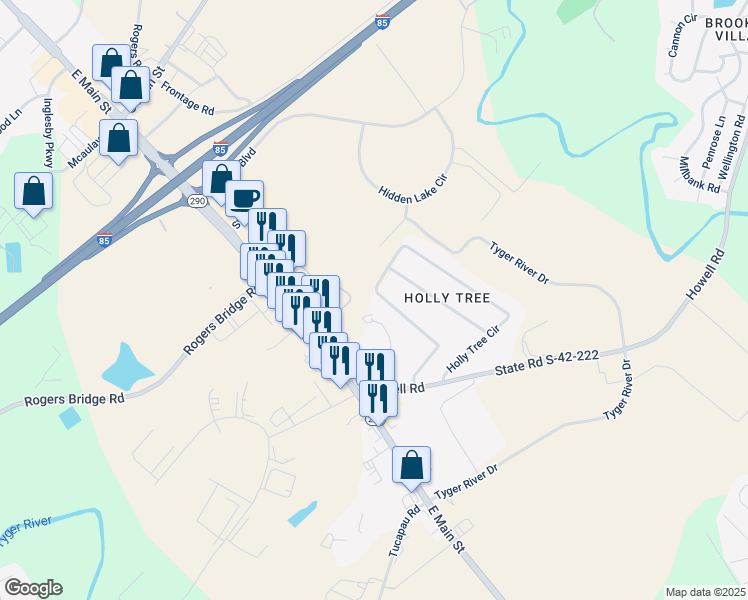 map of restaurants, bars, coffee shops, grocery stores, and more near 115 State Road S-42-8261 in Duncan
