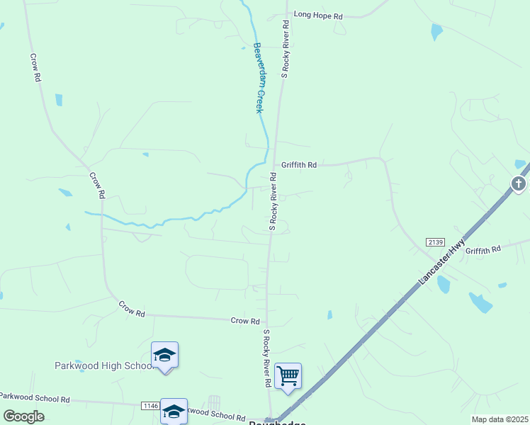 map of restaurants, bars, coffee shops, grocery stores, and more near 3702 South Rocky River Road in Monroe