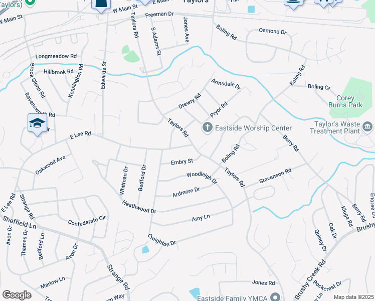 map of restaurants, bars, coffee shops, grocery stores, and more near 9 Embry Street in Taylors
