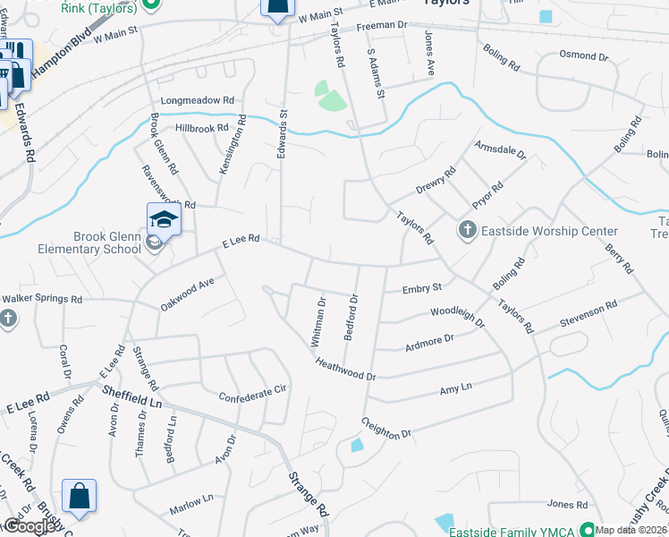map of restaurants, bars, coffee shops, grocery stores, and more near 2400 East Lee Road in Taylors
