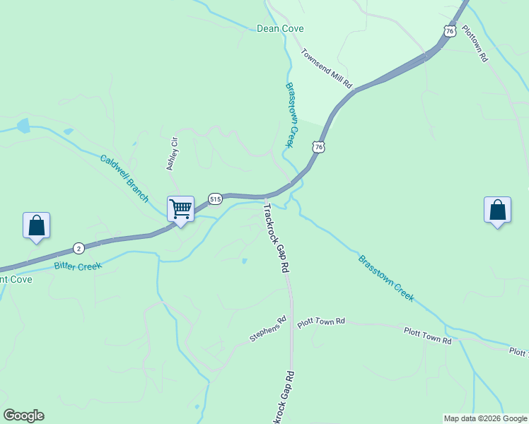 map of restaurants, bars, coffee shops, grocery stores, and more near 40 Trackrock Gap Road in Blairsville