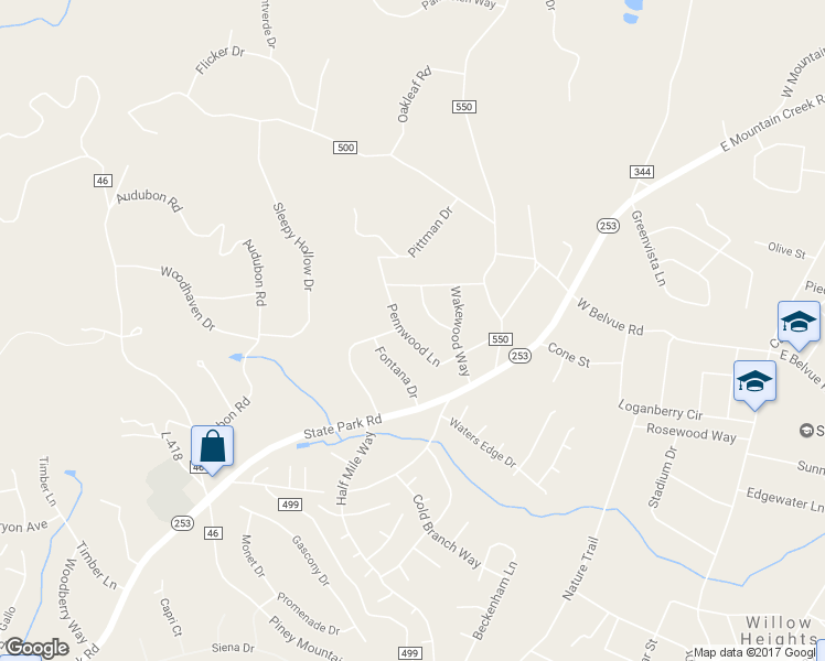 map of restaurants, bars, coffee shops, grocery stores, and more near 116 Pennwood Lane in Greenville
