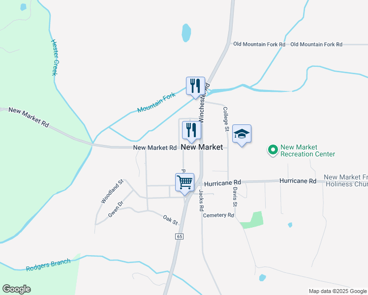map of restaurants, bars, coffee shops, grocery stores, and more near 1723 New Market Road in New Market