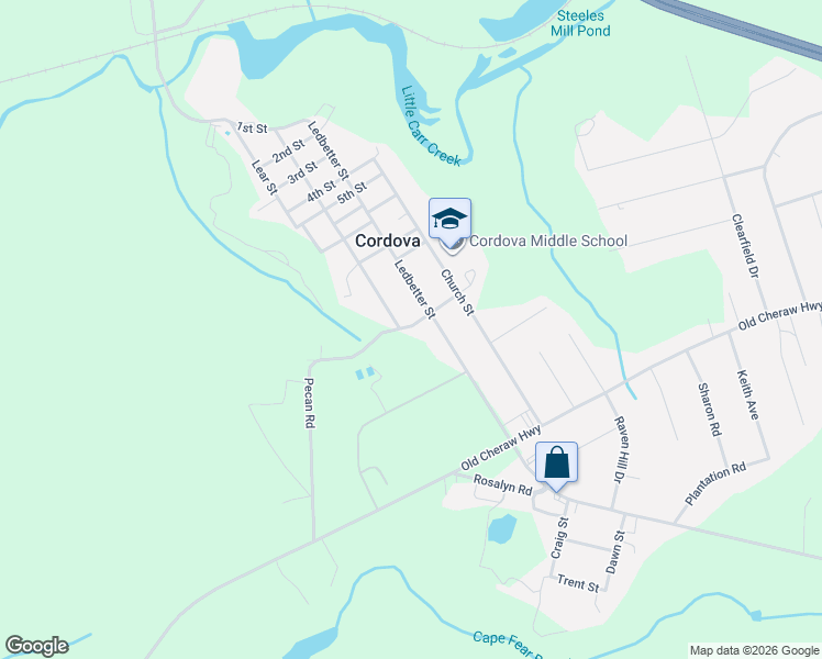 map of restaurants, bars, coffee shops, grocery stores, and more near 115 8th Street in Lilesville