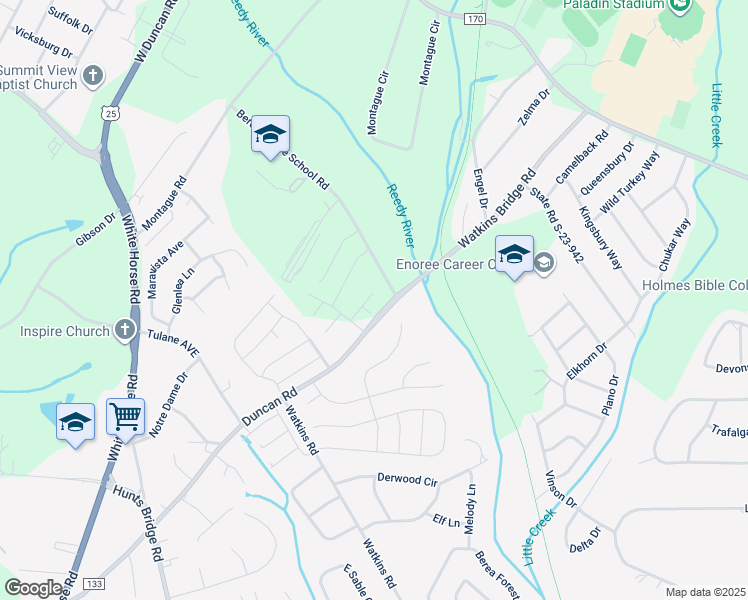 map of restaurants, bars, coffee shops, grocery stores, and more near 436 Duncan Road in Greenville