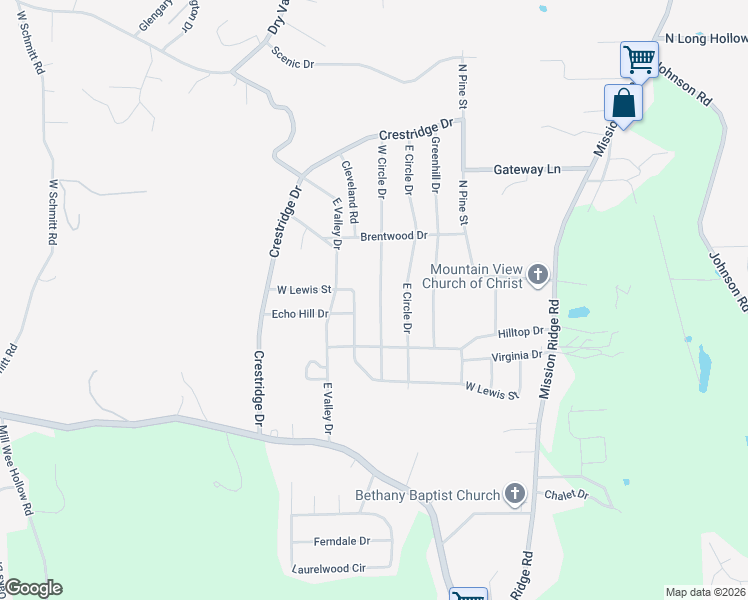 map of restaurants, bars, coffee shops, grocery stores, and more near 1019 West Circle Drive in Rossville