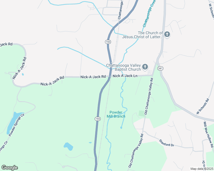map of restaurants, bars, coffee shops, grocery stores, and more near 56 Nick-A Jack Road in Chattanooga Valley