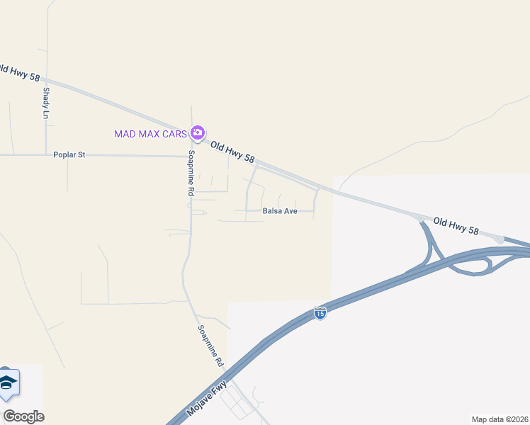 map of restaurants, bars, coffee shops, grocery stores, and more near 31101 Balsa Avenue in Barstow