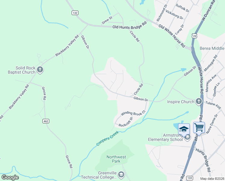 map of restaurants, bars, coffee shops, grocery stores, and more near 316 Gibson Drive in Greenville