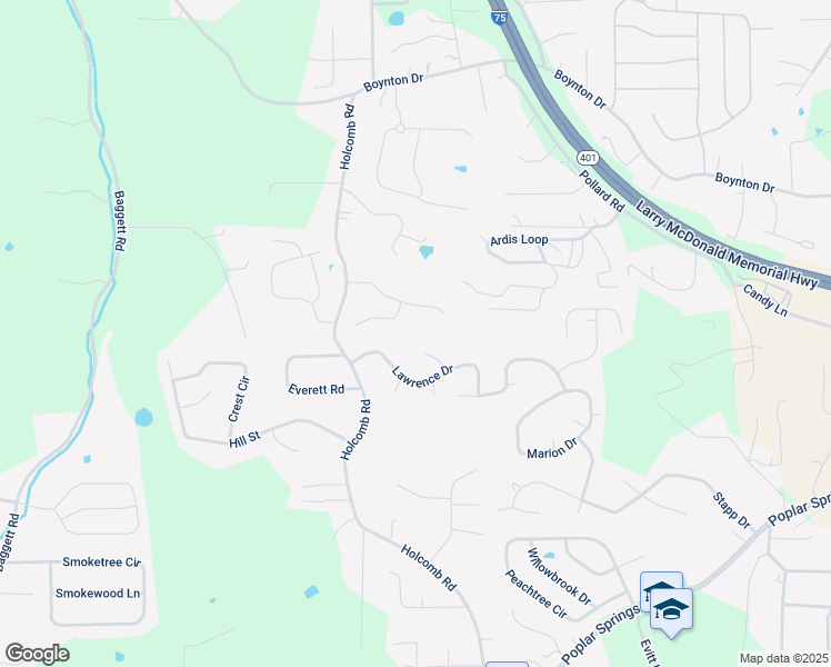 map of restaurants, bars, coffee shops, grocery stores, and more near 31 Spring Lane in Ringgold