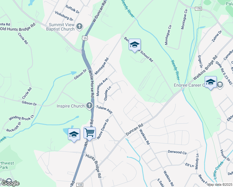 map of restaurants, bars, coffee shops, grocery stores, and more near 710 Highcrest Drive in Greenville