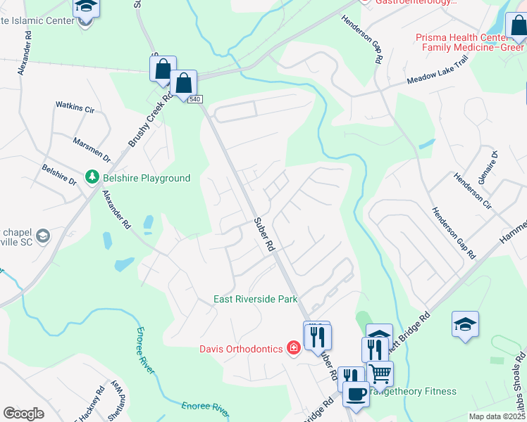 map of restaurants, bars, coffee shops, grocery stores, and more near 9 Swade Way in Greer