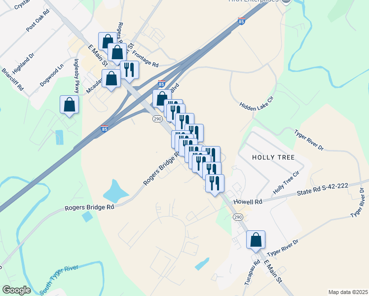 map of restaurants, bars, coffee shops, grocery stores, and more near 1549 East Main Street in Duncan