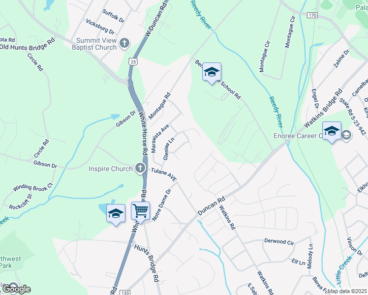 map of restaurants, bars, coffee shops, grocery stores, and more near 712 Highcrest Drive in Greenville