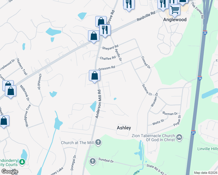 map of restaurants, bars, coffee shops, grocery stores, and more near 815 Exley Lane in Spartanburg