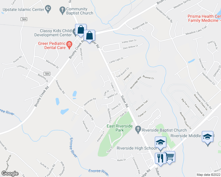 map of restaurants, bars, coffee shops, grocery stores, and more near 27 Cork Drive in Greer