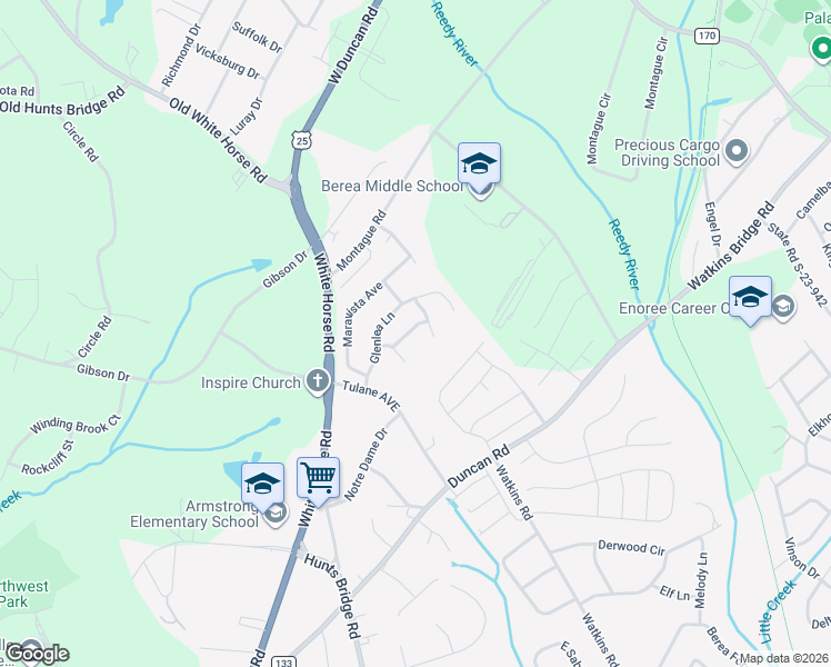 map of restaurants, bars, coffee shops, grocery stores, and more near 712 Highcrest Drive in Greenville