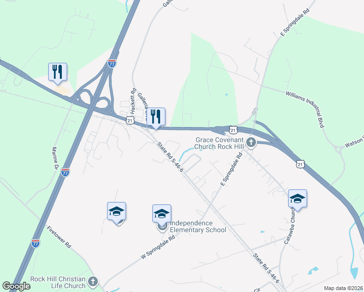 map of restaurants, bars, coffee shops, grocery stores, and more near 2167 Culp Circle in Rock Hill