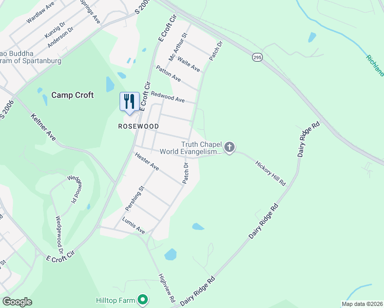 map of restaurants, bars, coffee shops, grocery stores, and more near 753 Patch Drive in Spartanburg