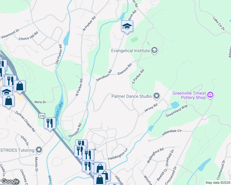 map of restaurants, bars, coffee shops, grocery stores, and more near 20 State Road S-23-608 in Greenville