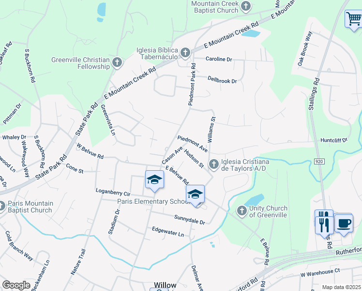 map of restaurants, bars, coffee shops, grocery stores, and more near 101 Cason Avenue in Taylors