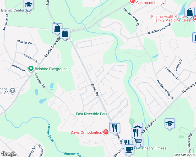 map of restaurants, bars, coffee shops, grocery stores, and more near 100 Xander Drive in Greer