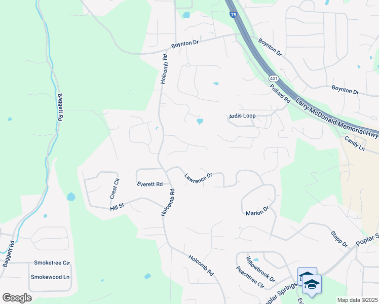 map of restaurants, bars, coffee shops, grocery stores, and more near 31 Spring Lane in Ringgold