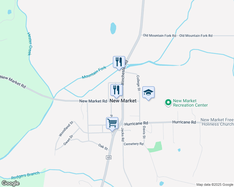 map of restaurants, bars, coffee shops, grocery stores, and more near 123 Church Street in New Market