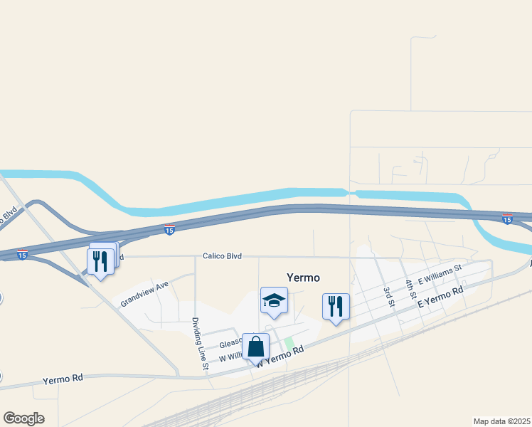 map of restaurants, bars, coffee shops, grocery stores, and more near Mojave Freeway in Yermo