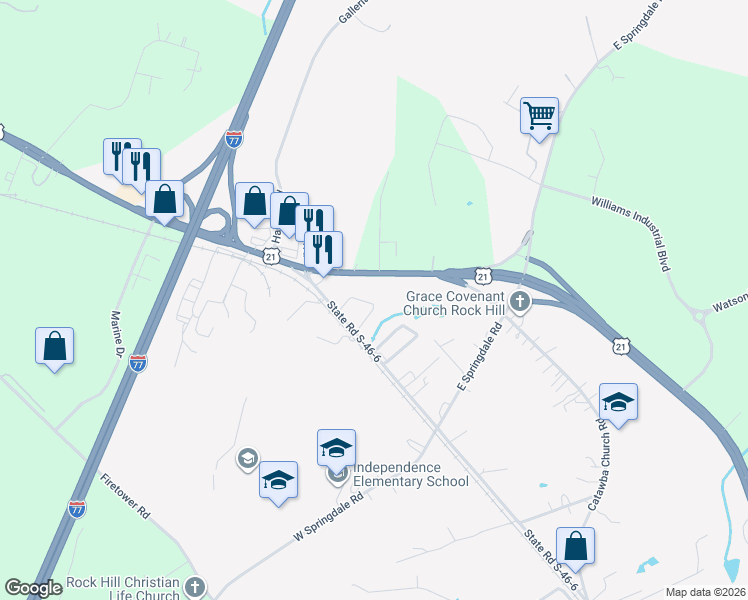 map of restaurants, bars, coffee shops, grocery stores, and more near 2167 Culp Circle in Rock Hill