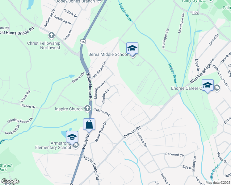 map of restaurants, bars, coffee shops, grocery stores, and more near 712 Highcrest Drive in Greenville