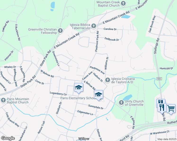 map of restaurants, bars, coffee shops, grocery stores, and more near 101 Cason Avenue in Taylors